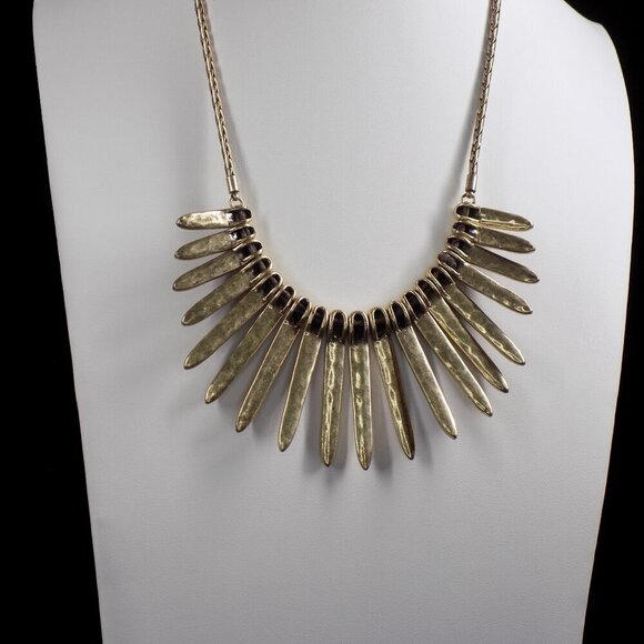 Lucky Brand Necklace Wood Brass Tribal Collar Statement Rustic 15" 1.5" extender - Picture 8 of 9